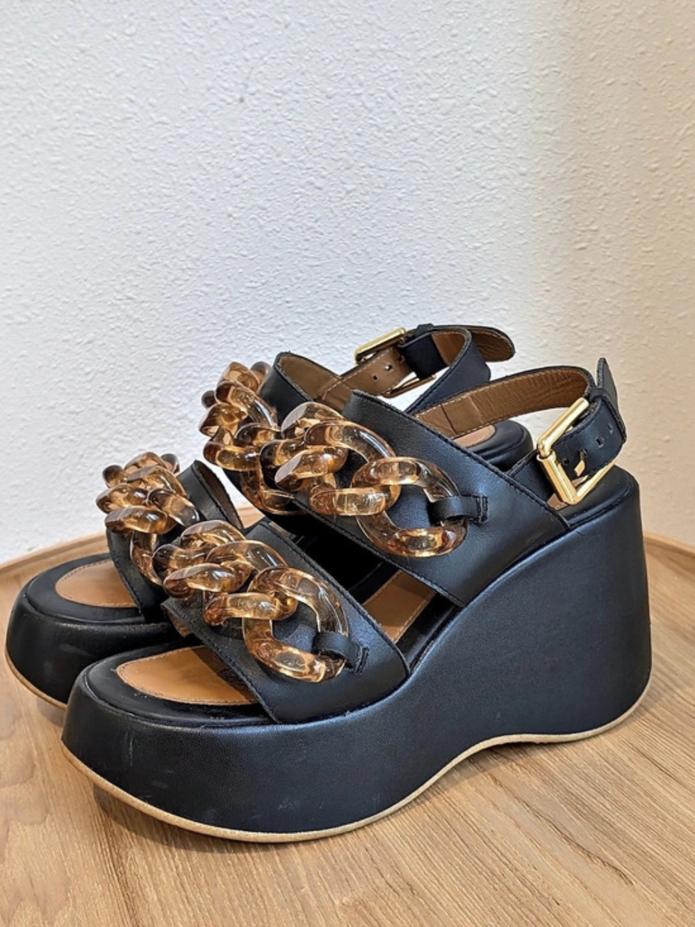 See By Chloé Mahe Platform Wedge Sandals Chain Platform Wedge Sandals in Black